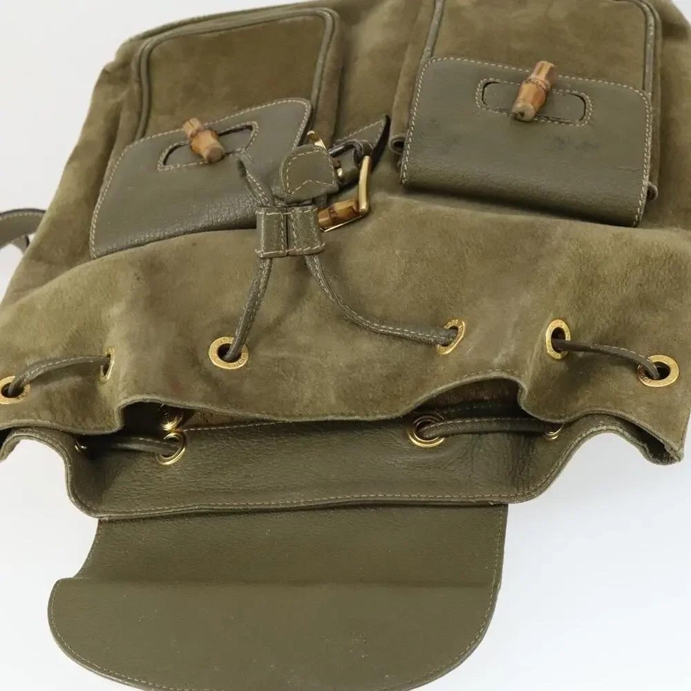 Gucci Bamboo Suede Backpack Khaki Gold 003 58 Green